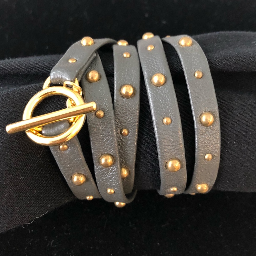 Gorjana 18K and grey leather 5-wrap bracelet